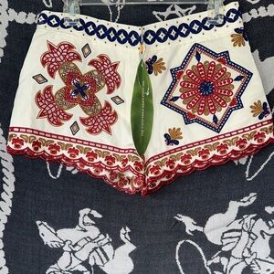 FARM Rio High Waist Embroidered Shorts - Red, Blue, White